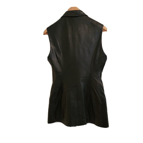 CLASSIQUES for NORDSTROM Rare Vintage Women's Leather Zip Up Long Line Vest sz 4 - Picture 4 of 9